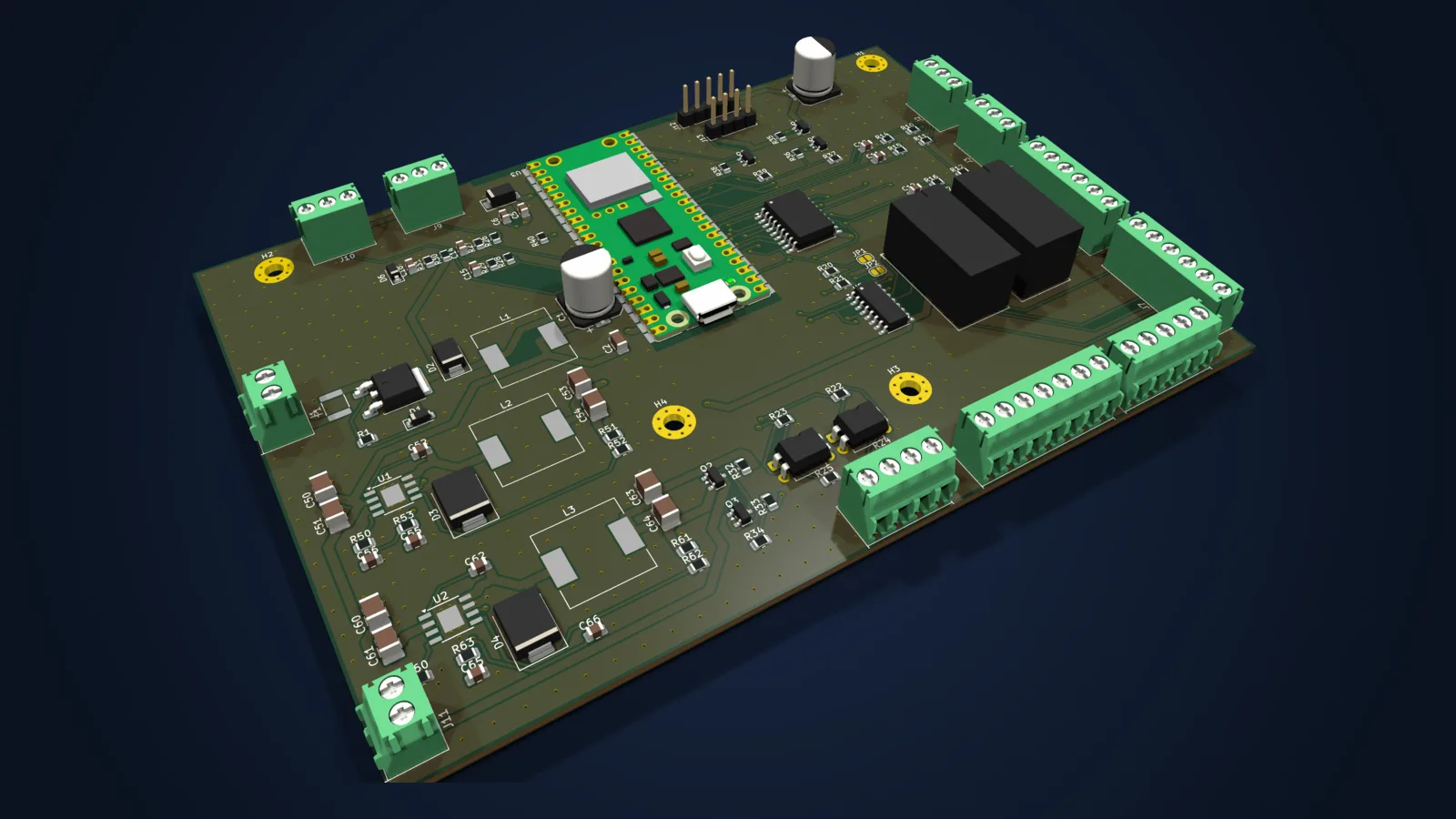 Render 3D płytki na Pico 2 W — rewizja 0.1